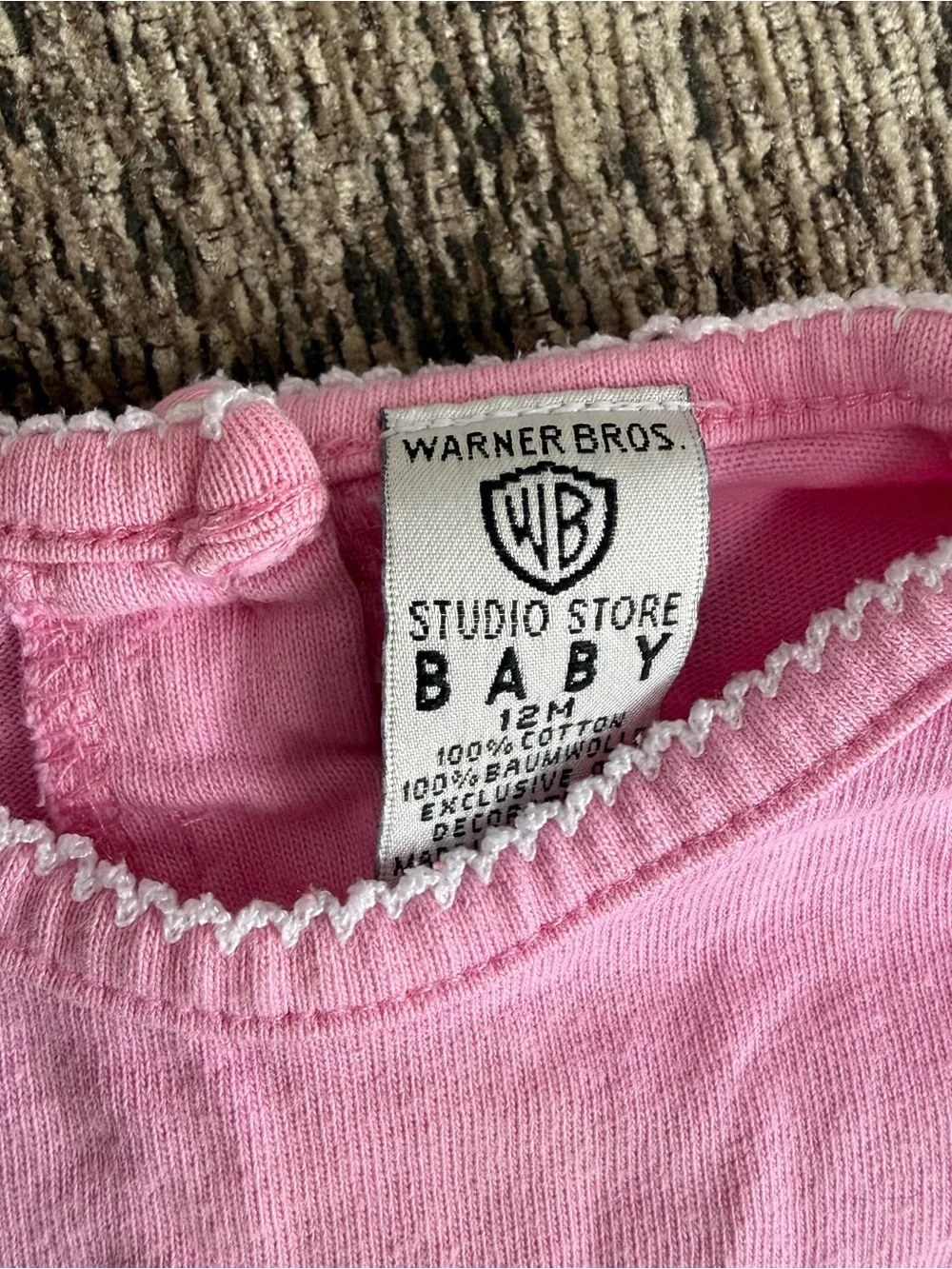 Vtg Warner Bros Studio Store Baby Tweety Bird Embroidered Floral Pink Shirt 12M
